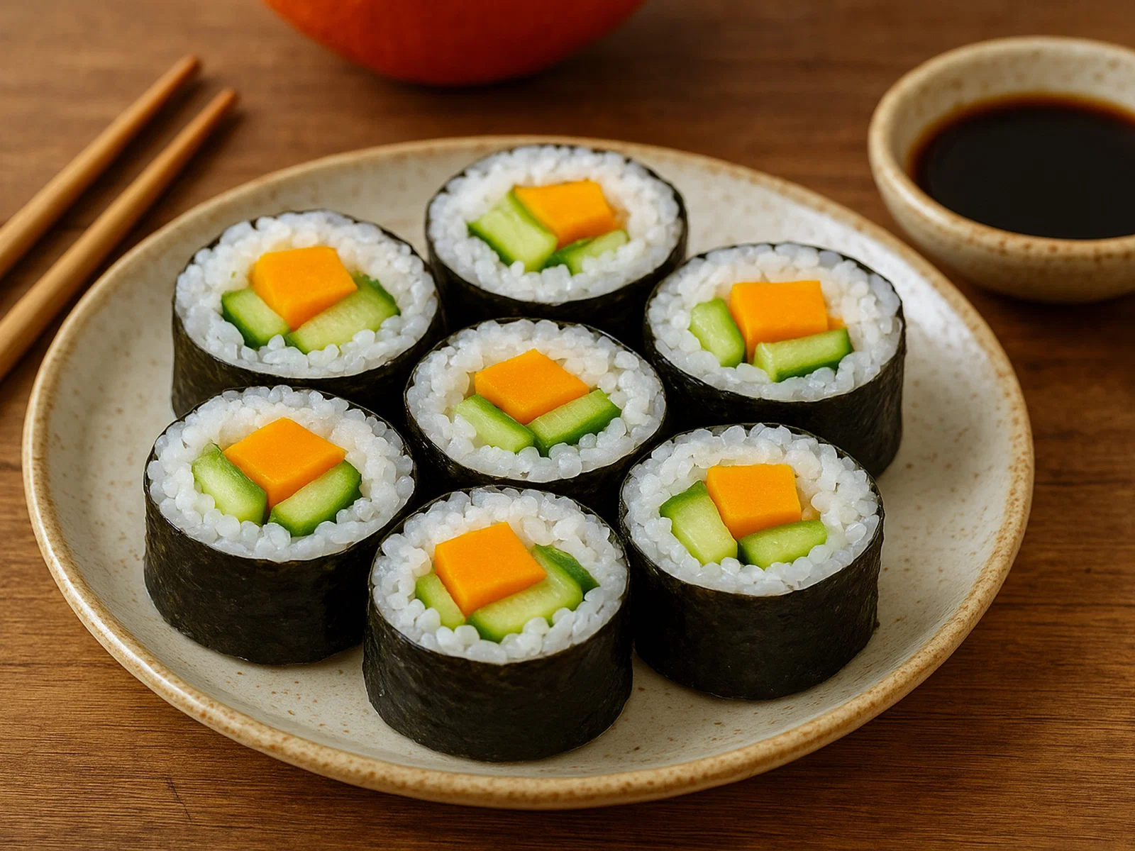 Kürbis-Gurken-Maki (Vegetarisches Sushi)