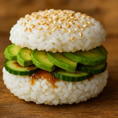 Mini-Reis-Sushi-Burger mit Avocado und Gurke