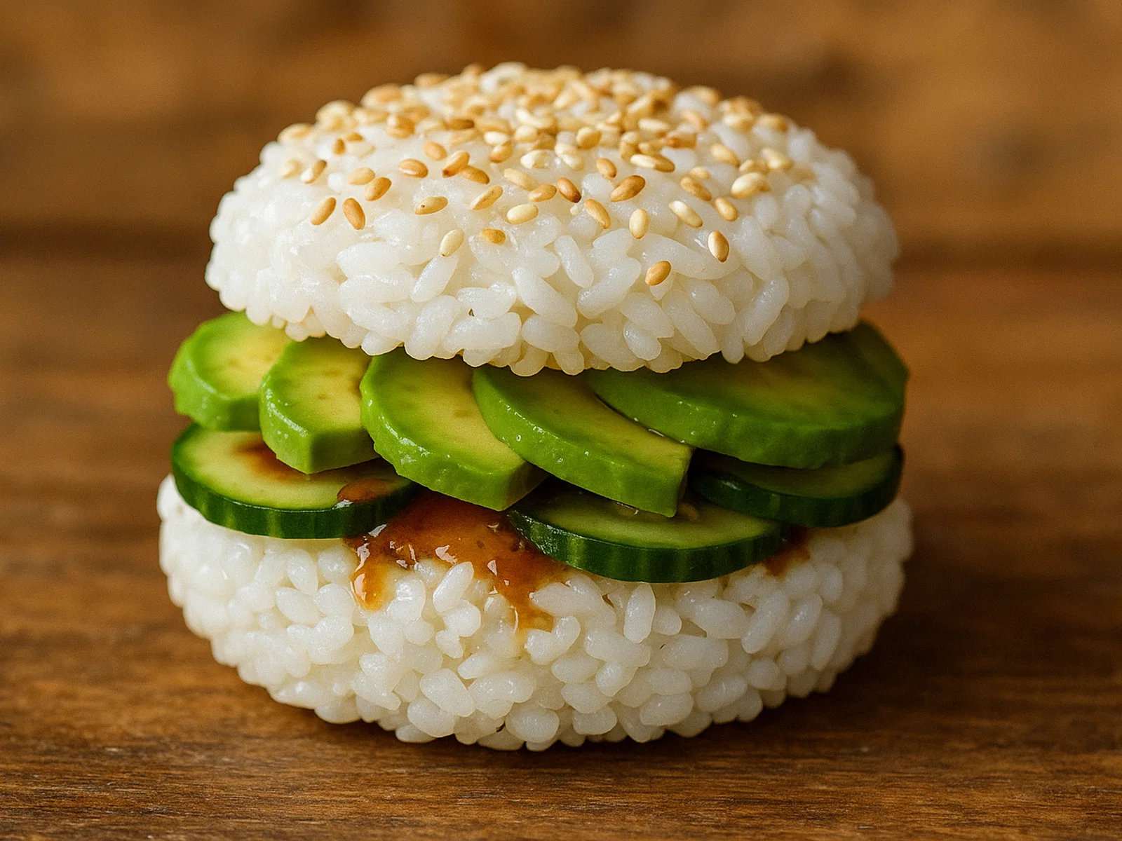 Mini-Reis-Sushi-Burger mit Avocado und Gurke
