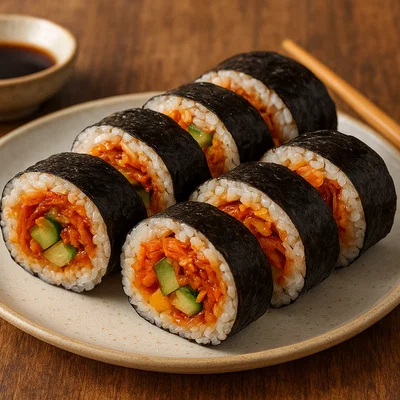 Scharfe Kimchi-Rollen (Vegetarisches Sushi)