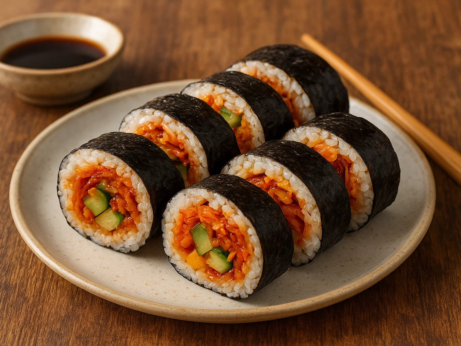 Scharfe Kimchi-Rollen (Vegetarisches Sushi)