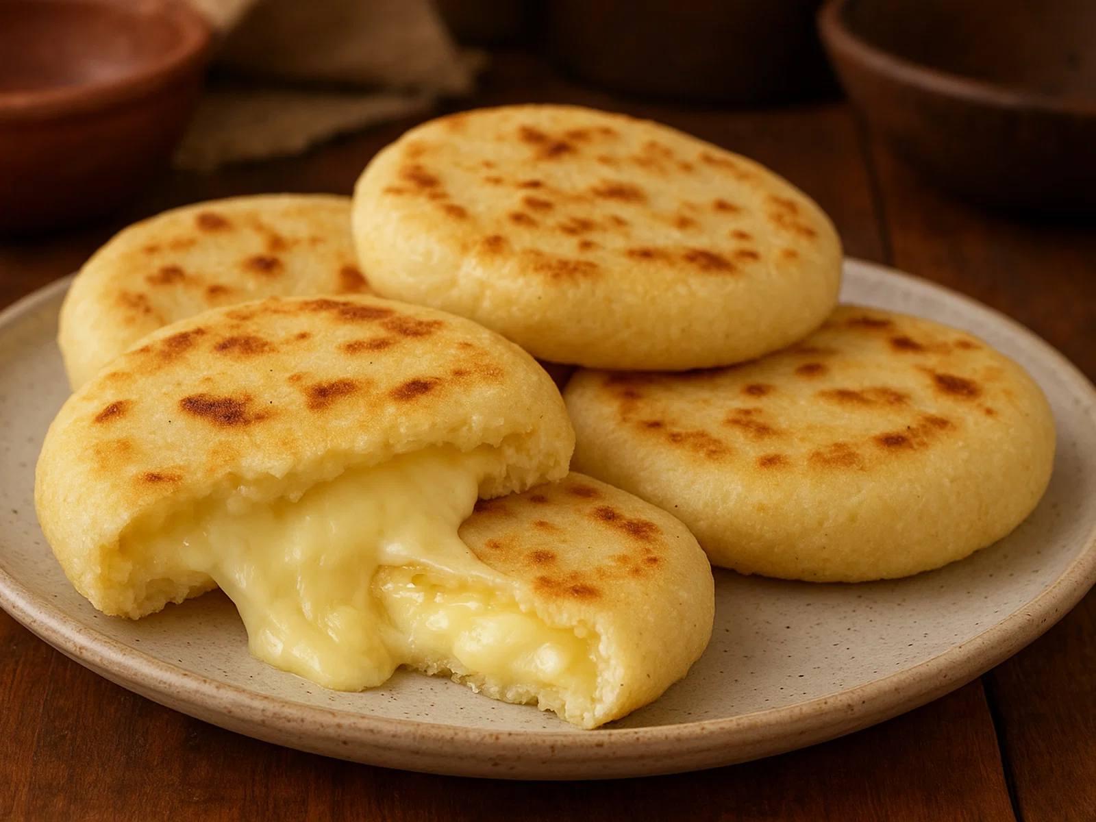 Arepas mit Käsefüllung (kolumbianische Maisfladen)