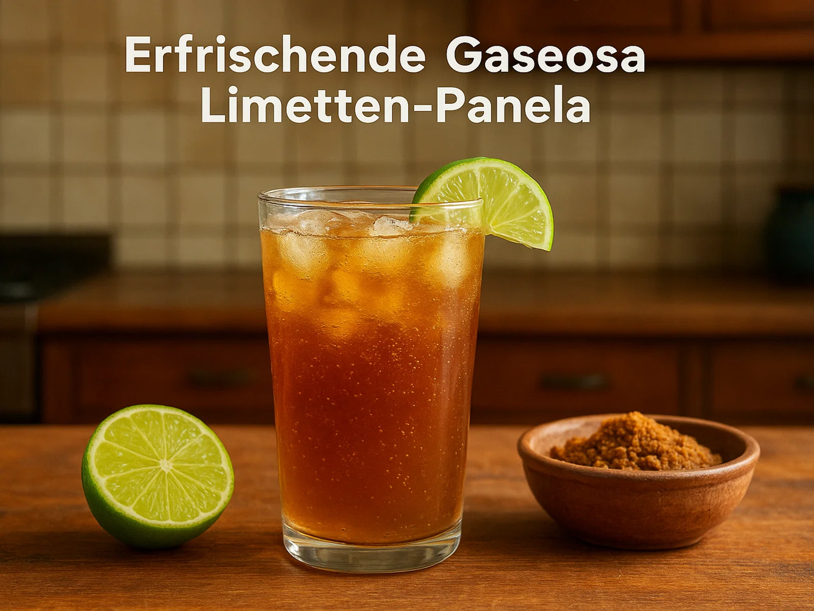 Erfrischende Gaseosa mit Limette und Panela
