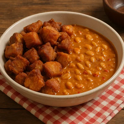 Chicharrón mit Maní (Knuspriger Schweinebauch mit kolumbianischer Erdnusssauce)