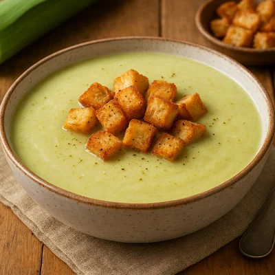 Cremige Lauchsuppe mit Knuspercroutons
