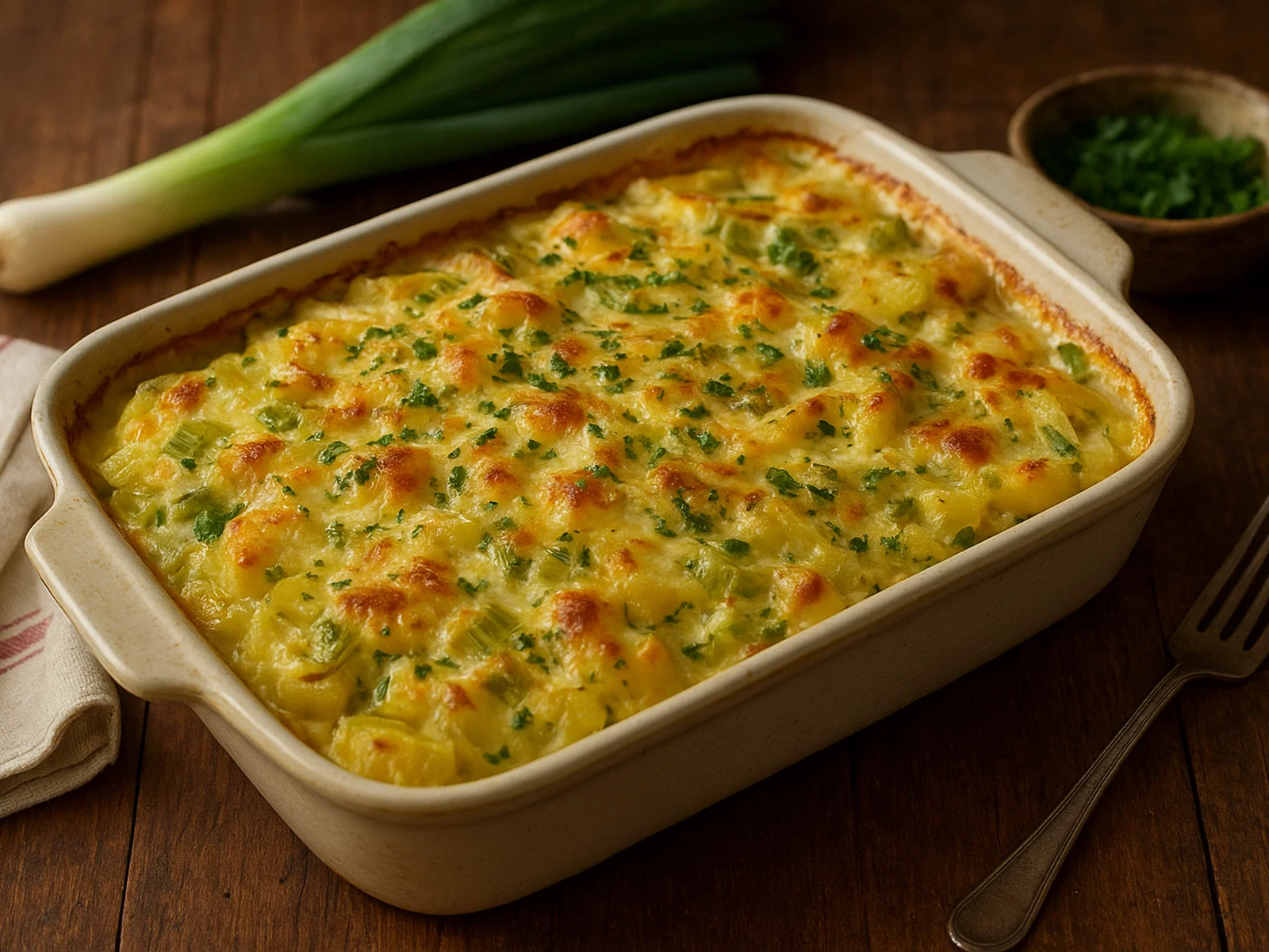 Raffinierter Lauch‑Kartoffelauflauf mit Kräutern