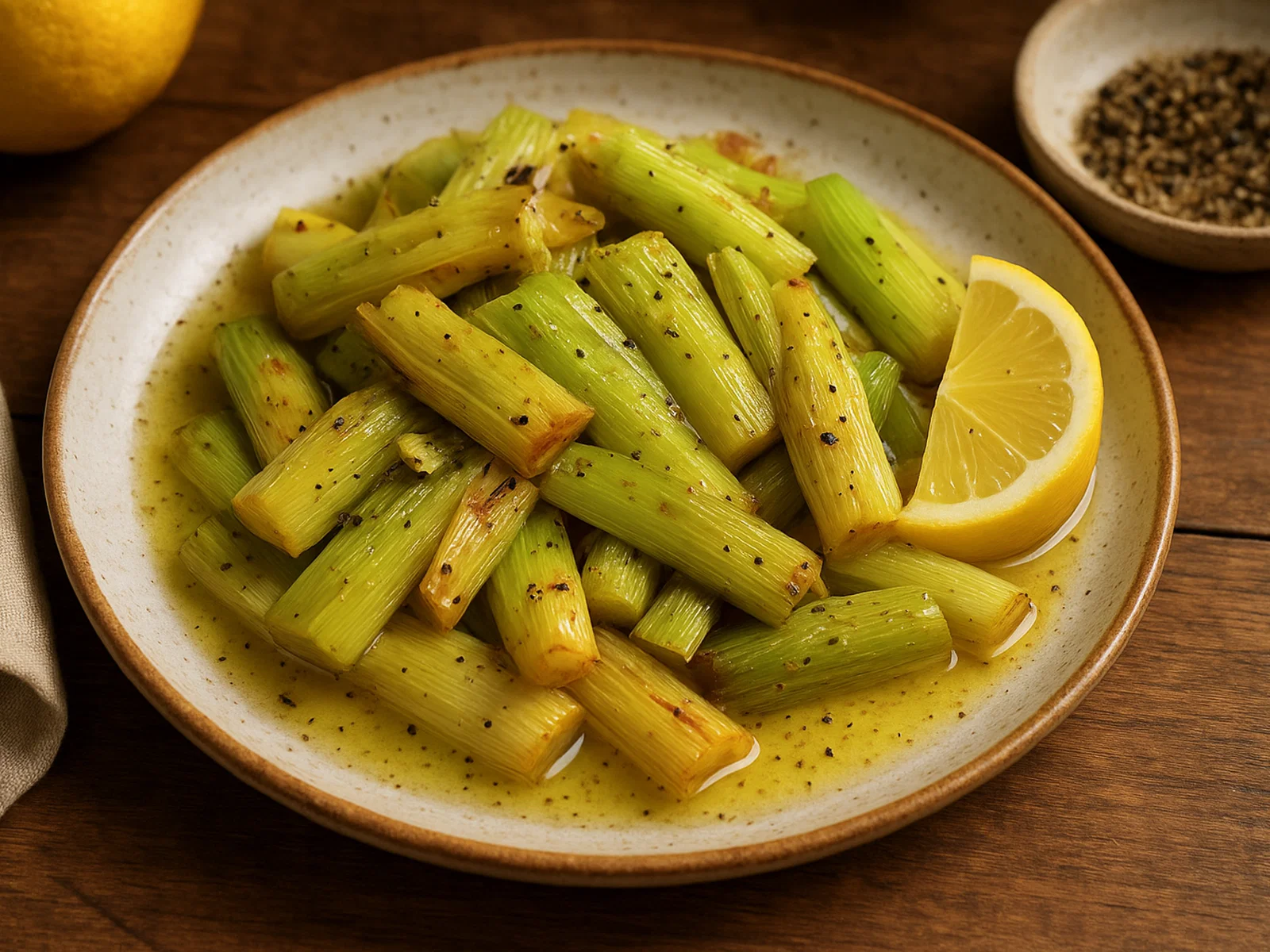 Gebratener Lauch mit Zitronen-Pfeffer-Dressing