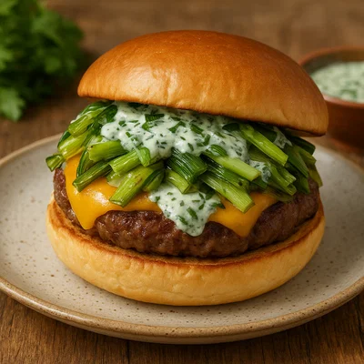 Lauch-Cheeseburger mit Kräutersoße
