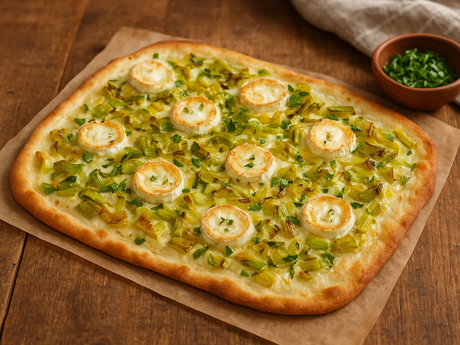Lauch-Flammkuchen mit Ziegenkäse
