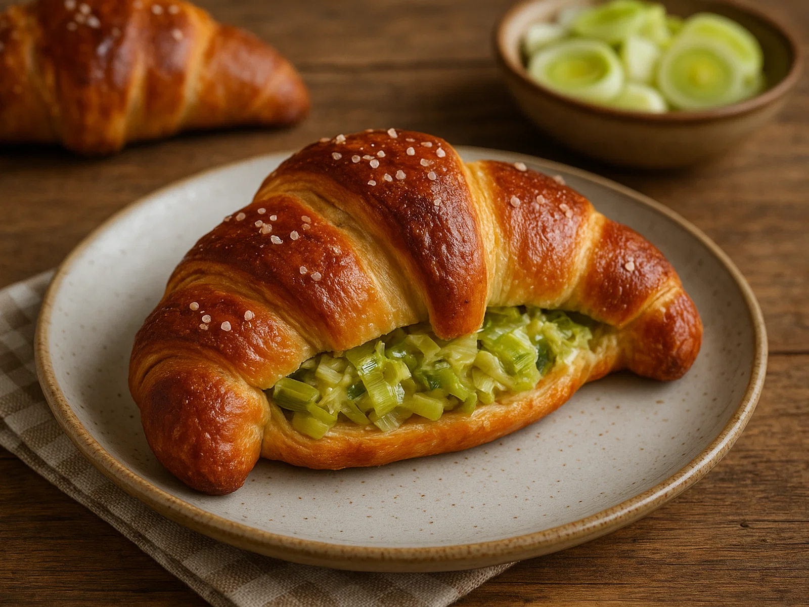 Laugencroissants mit cremiger Lauchfüllung