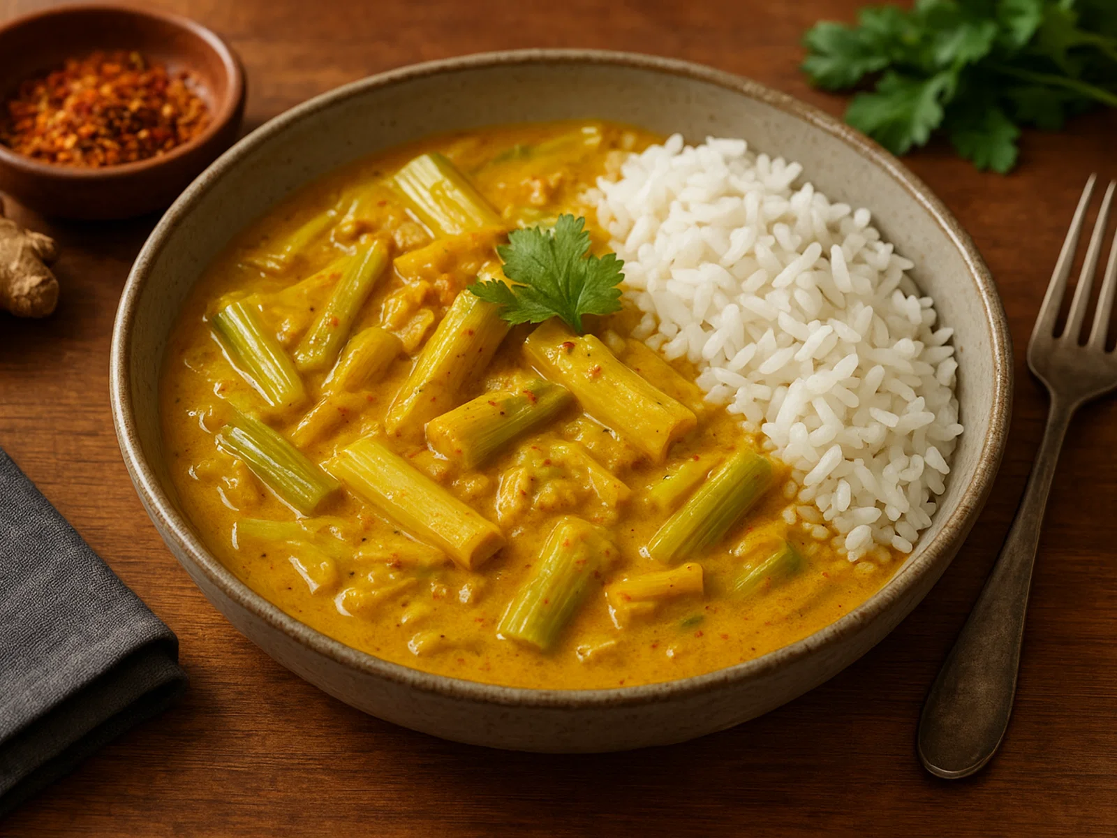 Pikantes Lauch-Ingwer-Curry mit Kokosmilch