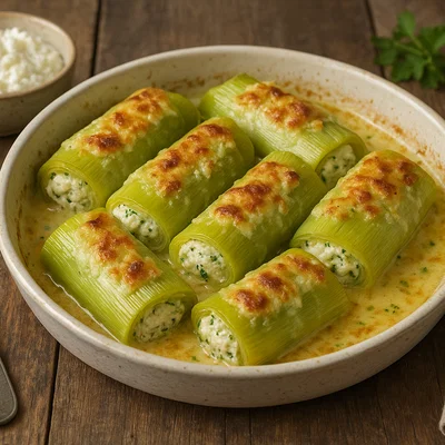 Gefüllte Lauchröllchen mit Ricotta aus dem Ofen