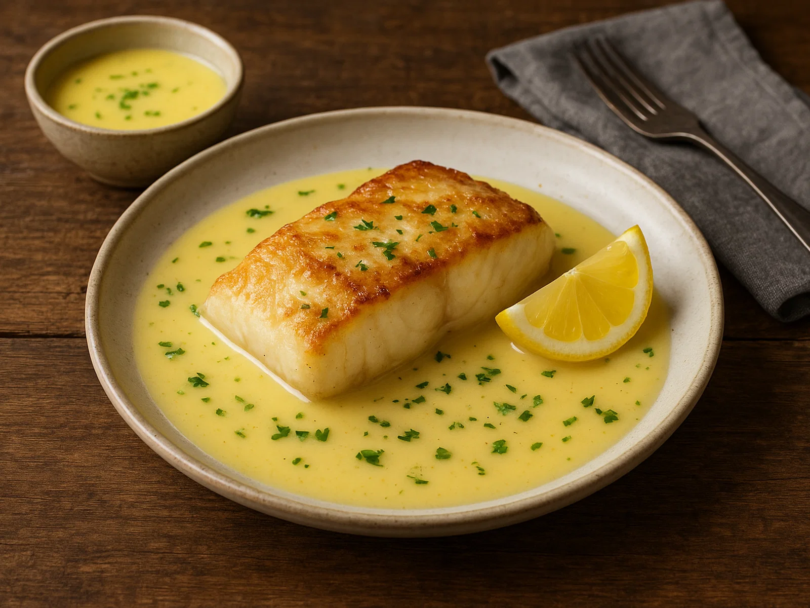 Klassisches Kabeljaufilet mit Zitronenbuttersauce