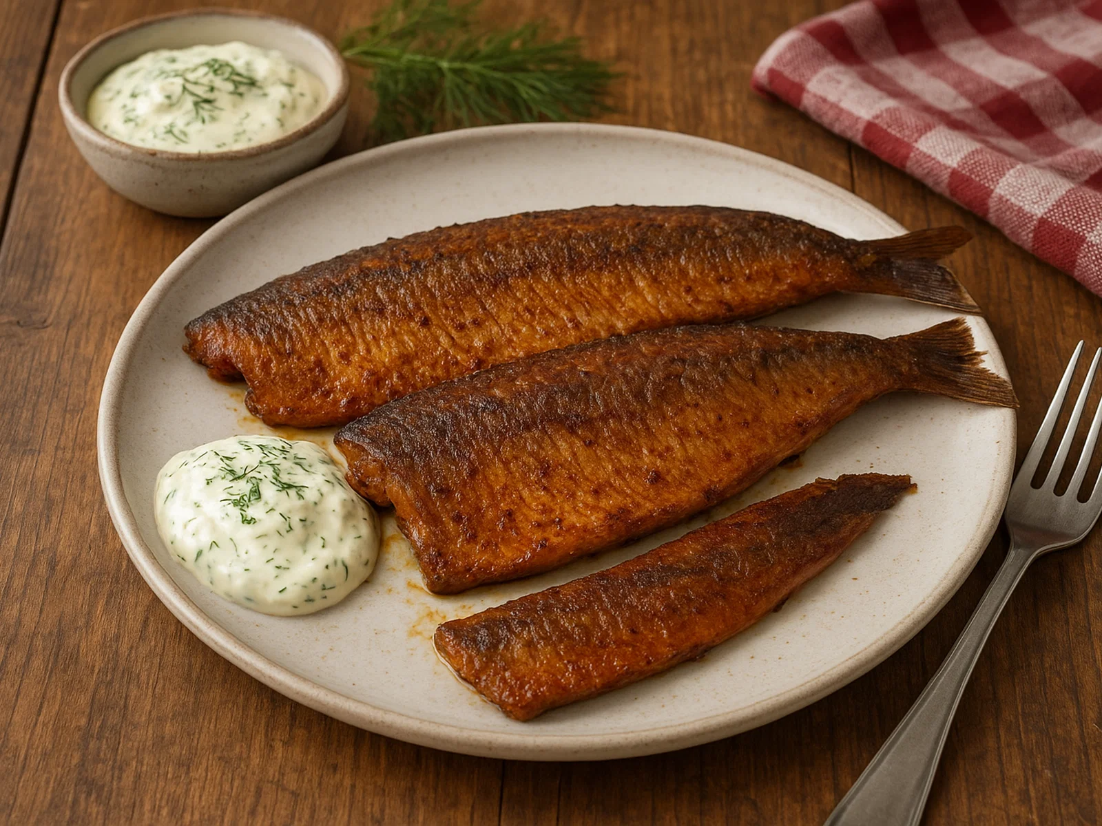 Gebratener Räucherhering mit Dillmayonnaise
