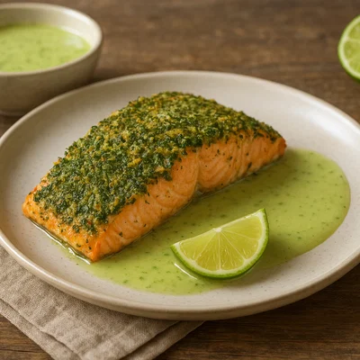 Lachs in Kräuterkruste mit Limettensauce