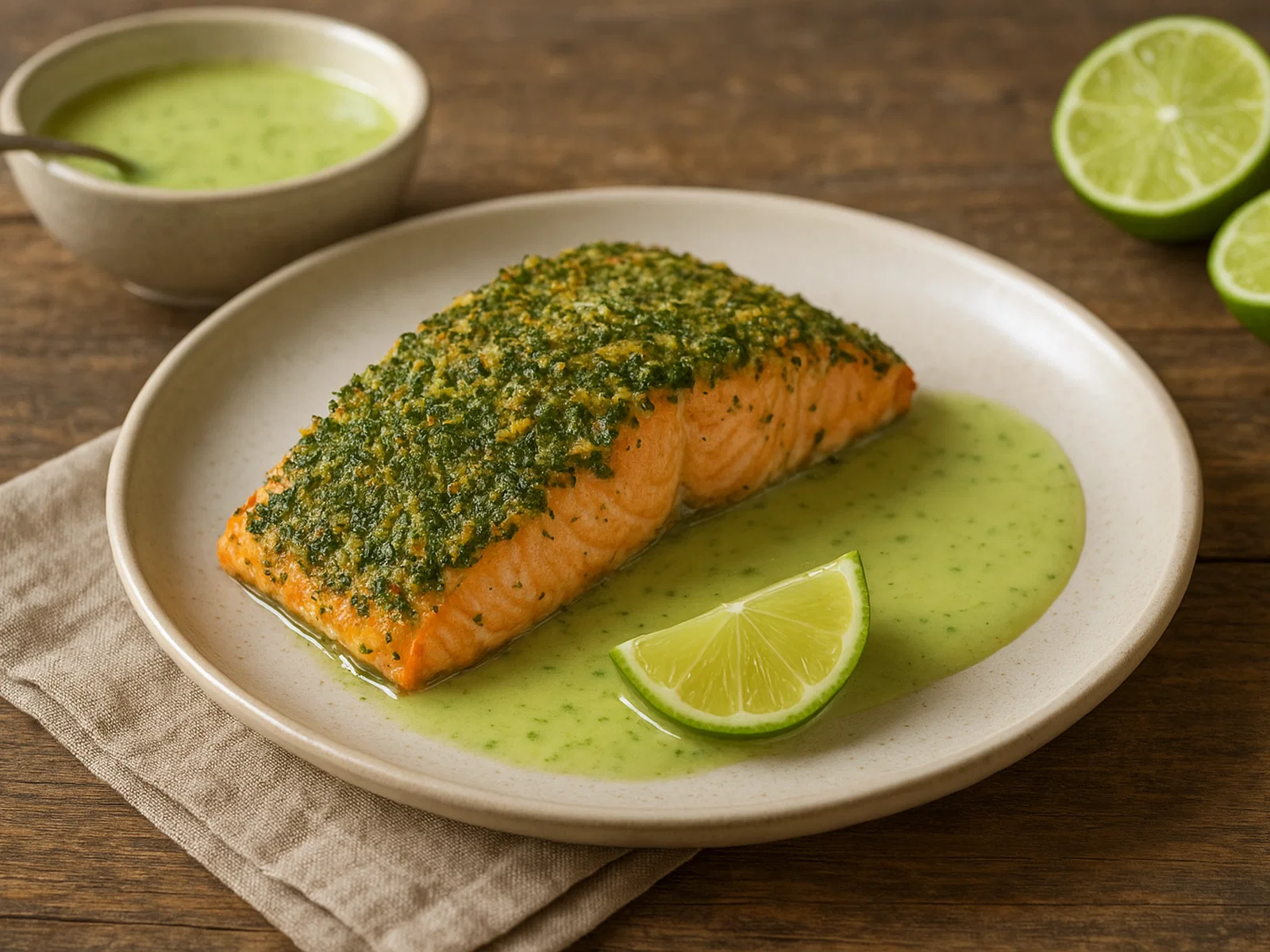 Lachs in Kräuterkruste mit Limettensauce