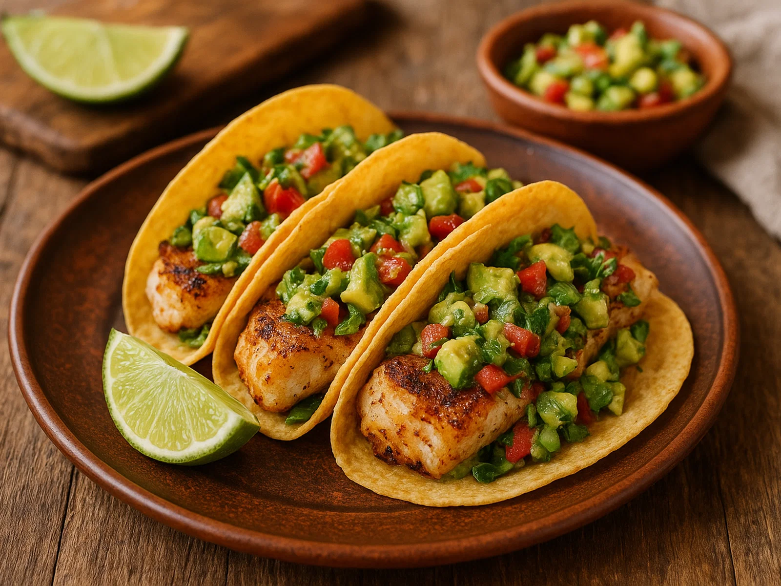 Moderne Fisch-Tacos mit Avocado-Salsa
