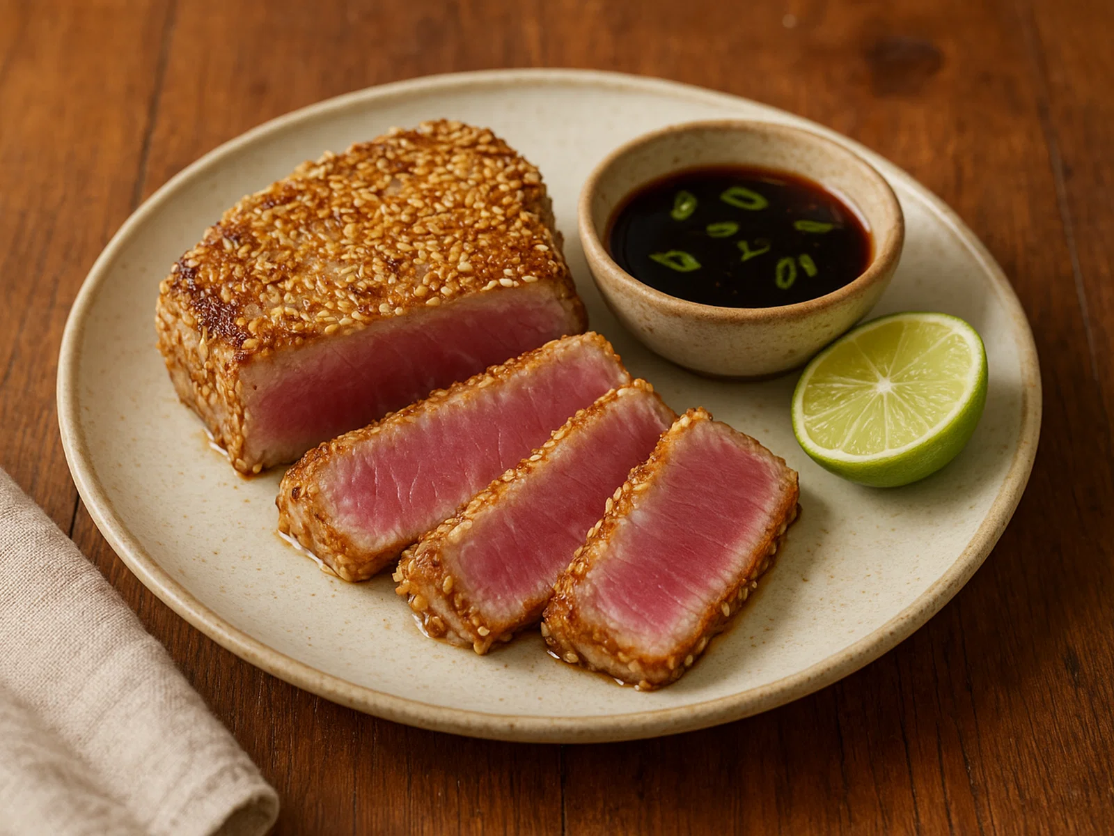 Thunfischsteak mit Sesamkruste und Soja-Limetten-Dip