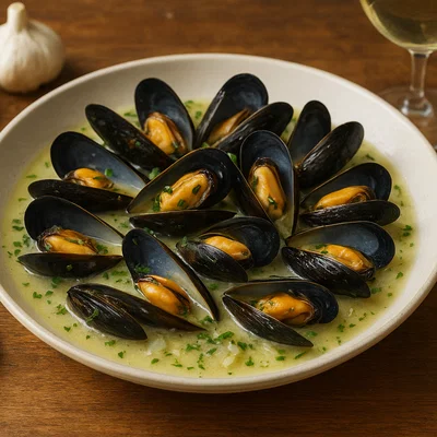 Miesmuscheln in Weißweinsud mit Knoblauch