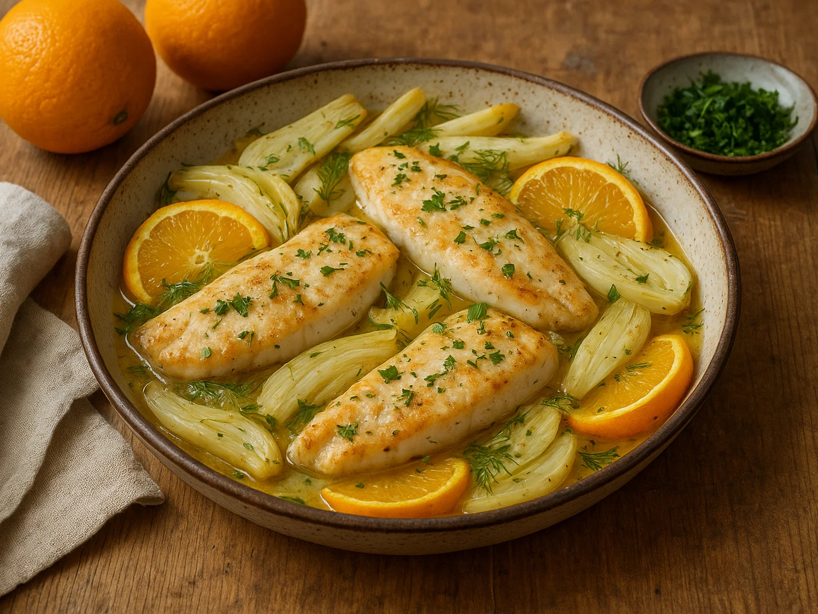 Fenchel-Orangen-Seeteufel-Pfanne