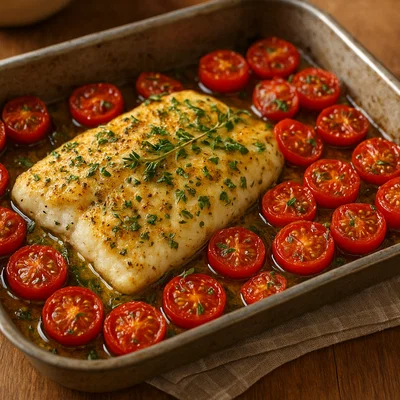 Seelachs aus dem Ofen mit Tomaten und frischen Kräutern