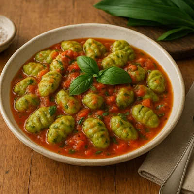 Bärlauch-Gnocchi in leichter Tomaten-Basilikum-Sauce