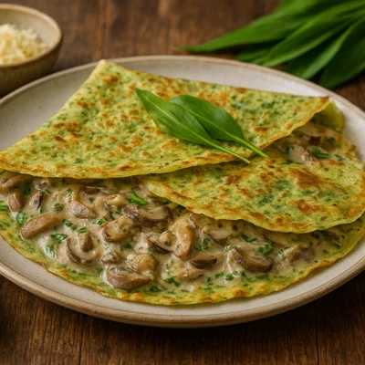 Bärlauch-Crêpes mit Pilzrahmfüllung