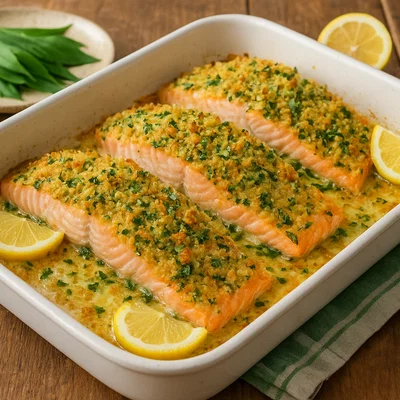Bärlauch-Lachs aus dem Ofen mit knuspriger Zitronenkruste