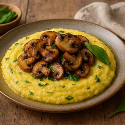 Bärlauch-Polenta mit gebratenen Pilzen