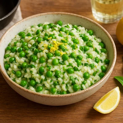 Bärlauch-Risibisi (Erbsenreis) mit Zitronenabrieb