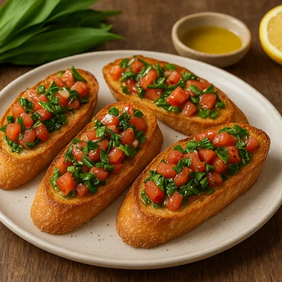 Bärlauch-Tomaten-Bruschetta auf knusprigem Baguette