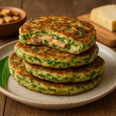 Herzhafte Bärlauch-Pancakes mit Käse und Schinken oder Tofu