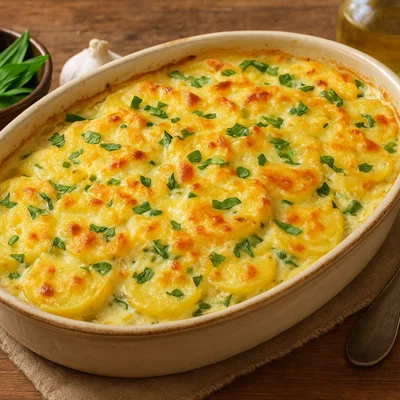Kartoffel-Bärlauch-Gratin mit Muskat und Sahne