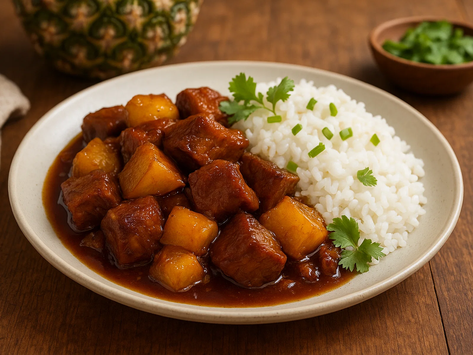 Luau-Schweinefleisch mit Ananas und Reis