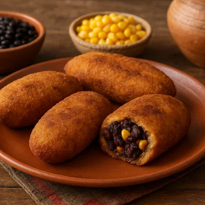 Rellenitos de Plátano mit Bohnen und Maiskruste