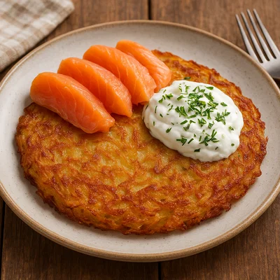 Kartoffelrösti mit Lachs und Sauerrahm