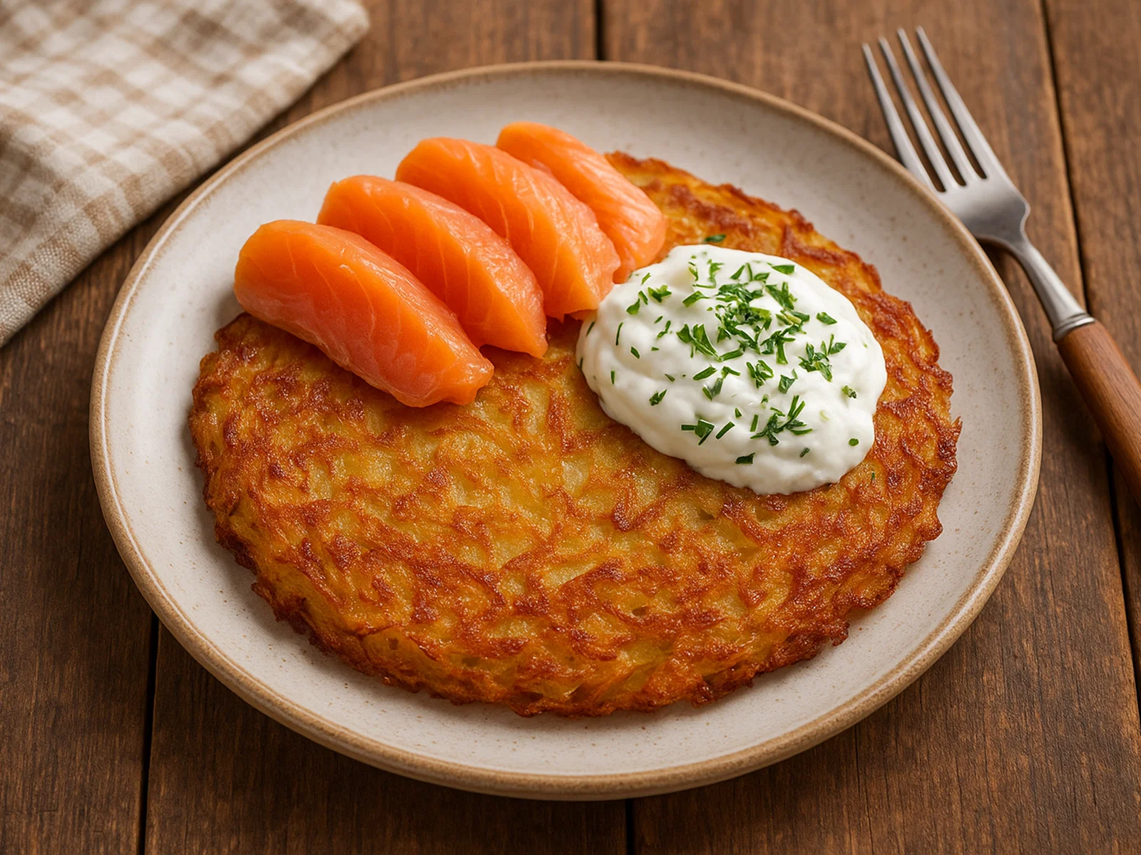 Kartoffelrösti mit Lachs und Sauerrahm