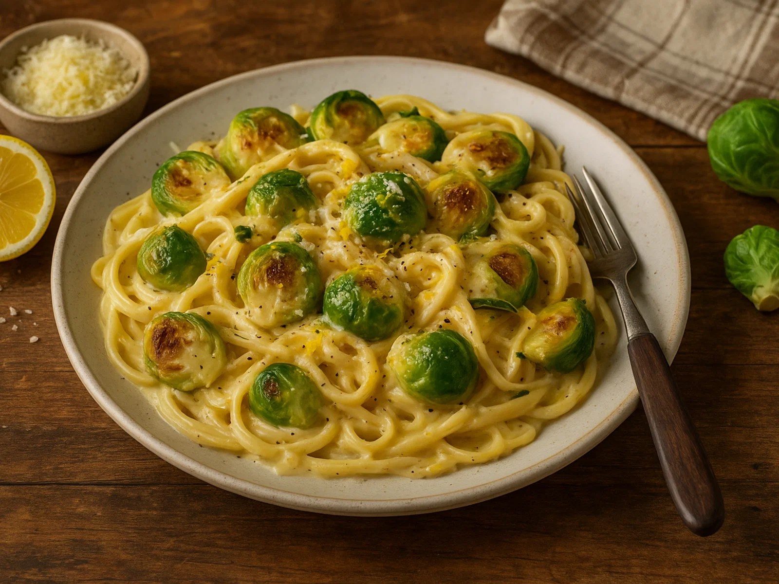 Rosenkohl-Pasta mit Zitronen-Sahne-Sauce