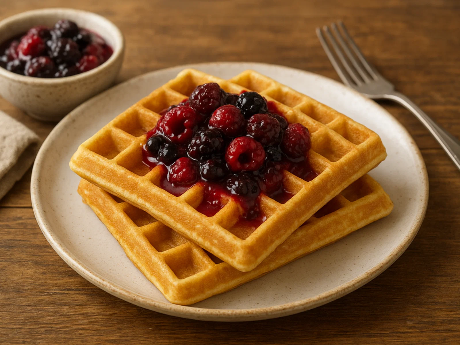Buttermilch-Waffeln mit warmem Beerenkompott