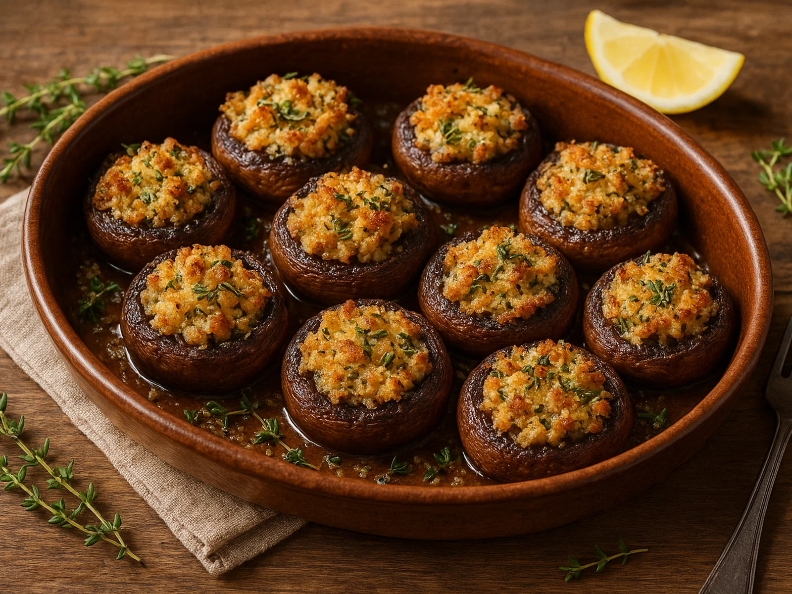 Gratinierte Pilze mit Knoblauch und Thymian