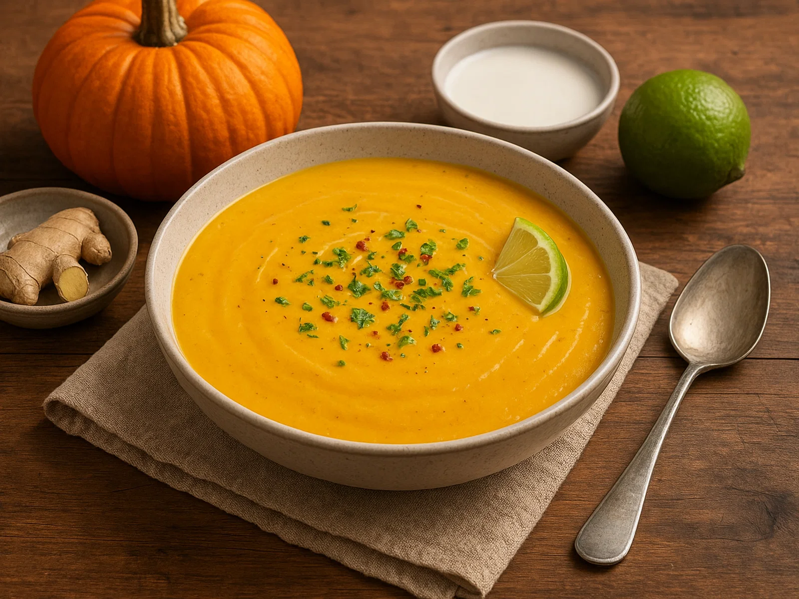Kürbis‑Ingwer‑Suppe mit Kokosmilch
