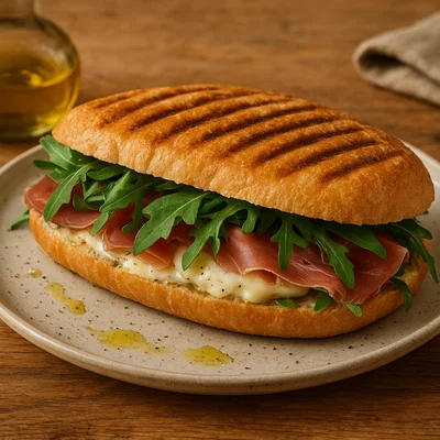 Rucola-Parmaschinken-Panini mit Mozzarella