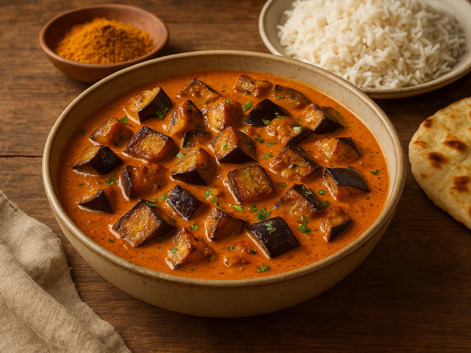 Auberginen-Curry mit cremiger Tomaten-Kokos-Sauce