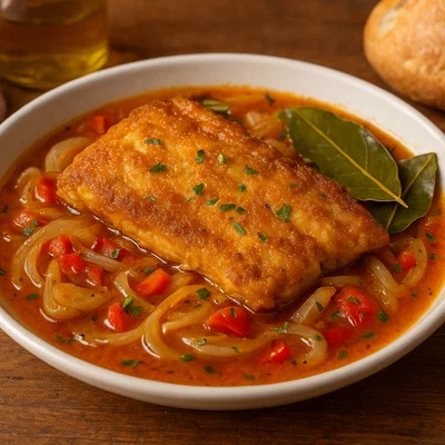 Spanische Escabeche mit knusprigem Fisch