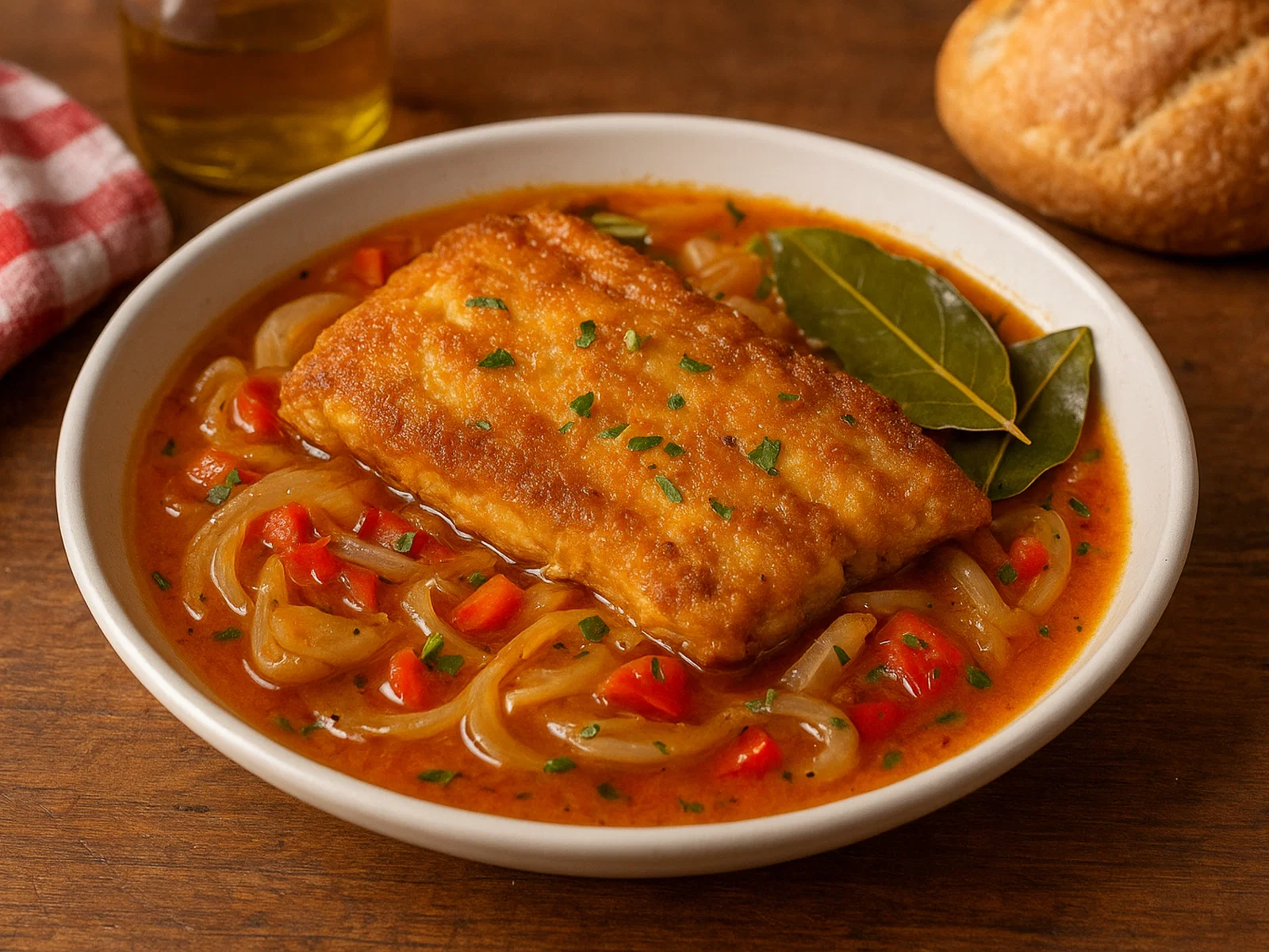 Spanische Escabeche mit knusprigem Fisch