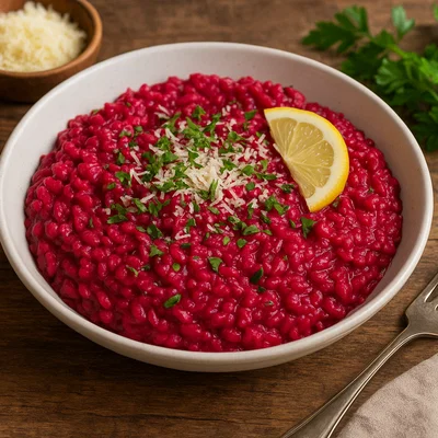 Cremiges Rote-Bete-Risotto mit Zitrone und frischen Kräutern