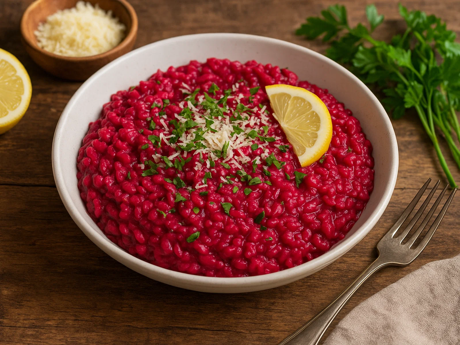 Cremiges Rote-Bete-Risotto mit Zitrone und frischen Kräutern