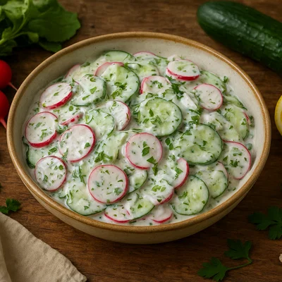 Radieschen-Gurken-Salat mit cremigem Joghurtdressing