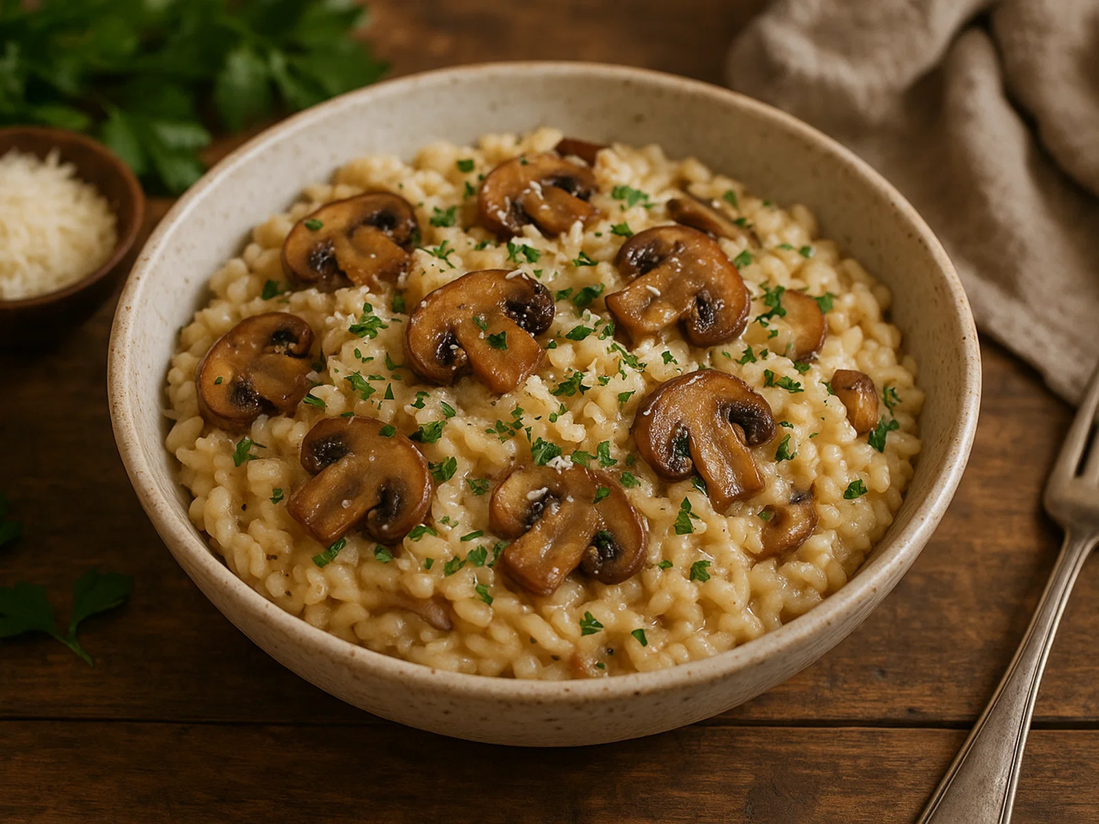 Champignon-Risotto mit Parmesan und frischen Kräutern