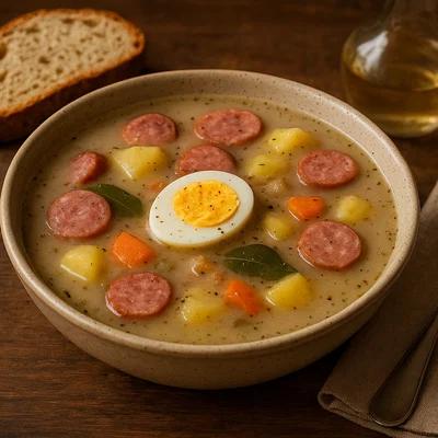Polnischer Żurek – Saure Roggensuppe mit Wurst und Ei
